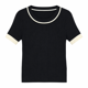 thumbnail image 2 of Polera Rib Mujer Tejida Manga Corta Cuello Redondo Bicolor negro Talla Única, 2 of 3