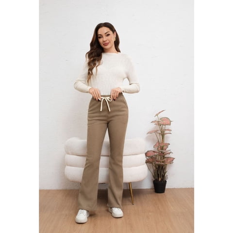 Likeshop - Pantalón Calza Flare Invierno Mujer Forro Frisado Acanalada 7131