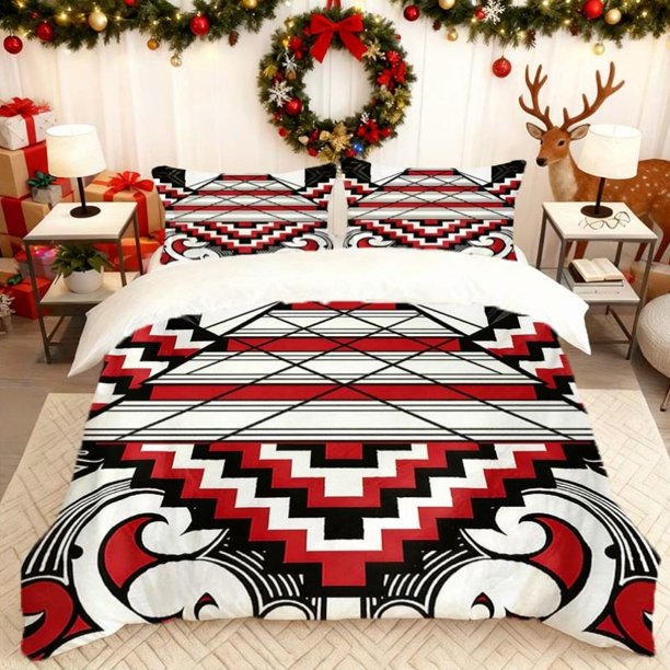 with a Hawaiian Style Black And Red Fabric Design This Printed Duvet Cover Set Includes a Soft And Comfortable Bedding Option Suitable for All Seasons