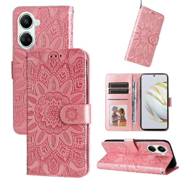Funda tipo cartera FOXDOCK para Huawei Nova 10 SE , diseño girasol en relieve, cuero PU, cierre magnético, soporte y tarjetero
