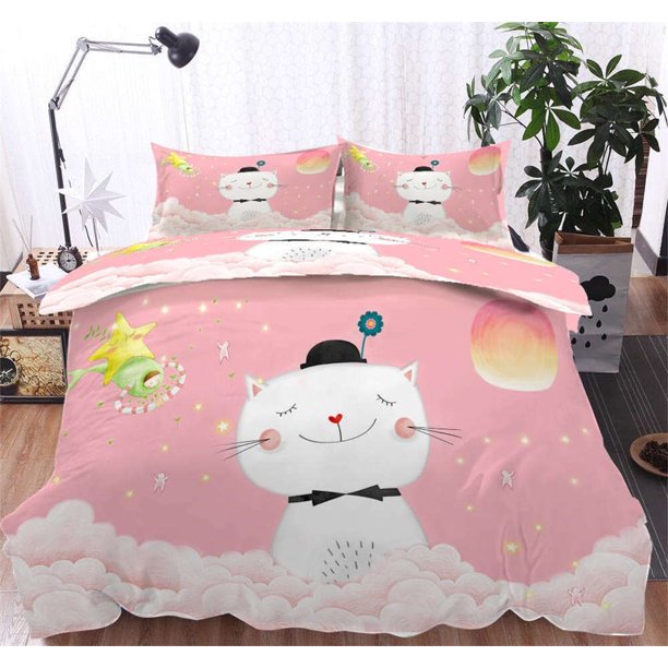 Cat Shaped Snowman Duvet Quilt Covers Pillow Case Bedding Sets3-Piece Bedding Set (1 Duvet Cover + 2 Pillow Shams)