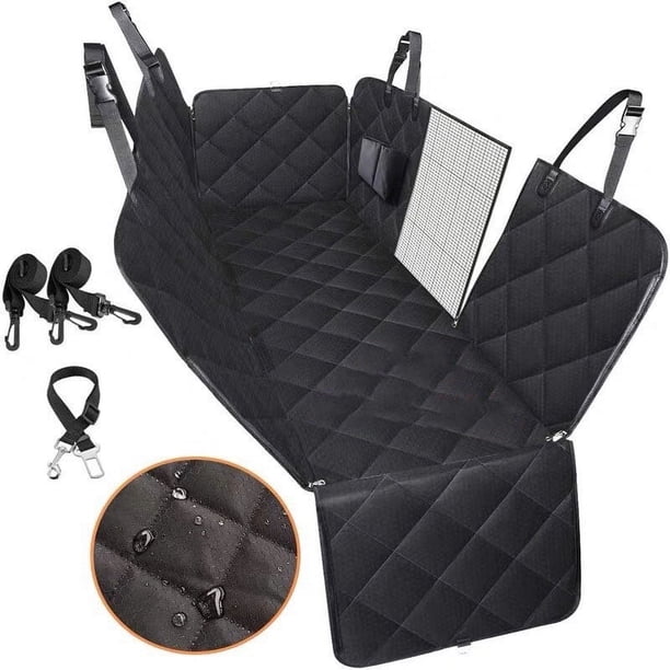 Funda protectora para asiento de coche para perros con solapas laterales contra arañazos, con ventana de malla y bolsillo de almacenamiento, funda para asiento trasero de coche, SUV o camioneta con ci