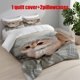thumbnail image 1 of 3pcs Cat with Bear Ear Hat Theme Printed Bedding Set | Includes 1 Duvet Cover + 2 Pillowcases All Season, 1 of 5