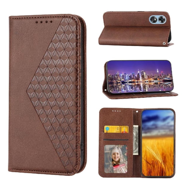 Funda Flip FOXDOCK para OPPO Reno 8T 4G , Estilo Billetera con Diseño Rombo, Correa de Mano y Soporte, Uso Diario