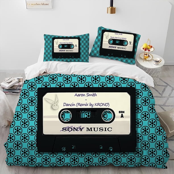 v2079 Bed Sheets Retro Nostalgia Music Tape Record Comforter Bedding Set,Duvet Cover Bed Set Quilt Cover Pillowcase,King Queen Size Bedding Set 3-Piece Bedding Set (1 Duvet Cover + 2 Pillow Shams) Bed