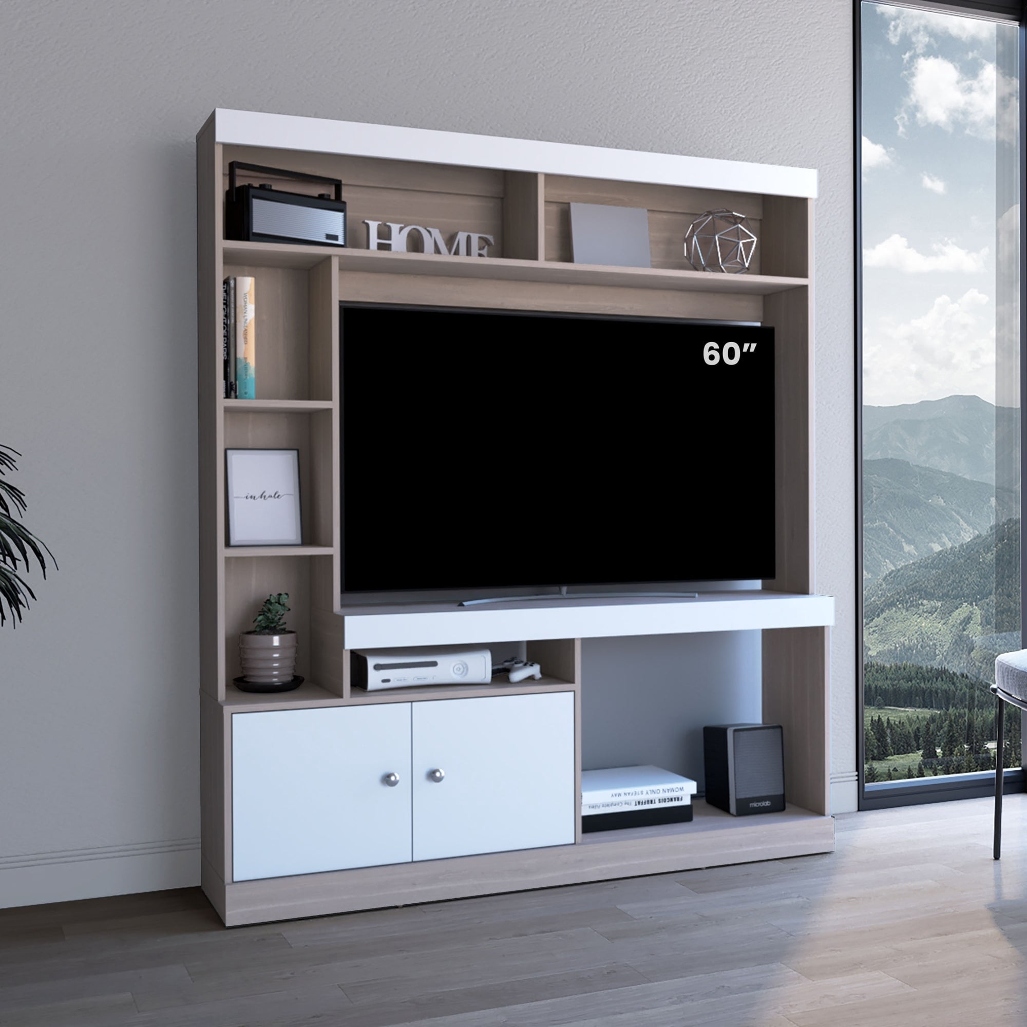 Tuhome - Estante Tv 65" Dante Bardolino Y Blanco 180,6x180x30,3 Cm