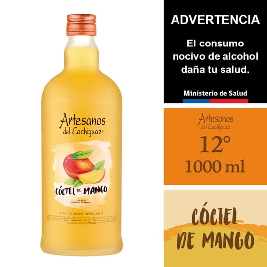 Cóctel Pisco Sour Mango 12° Botella 1 L Artesanos del Cochiguaz