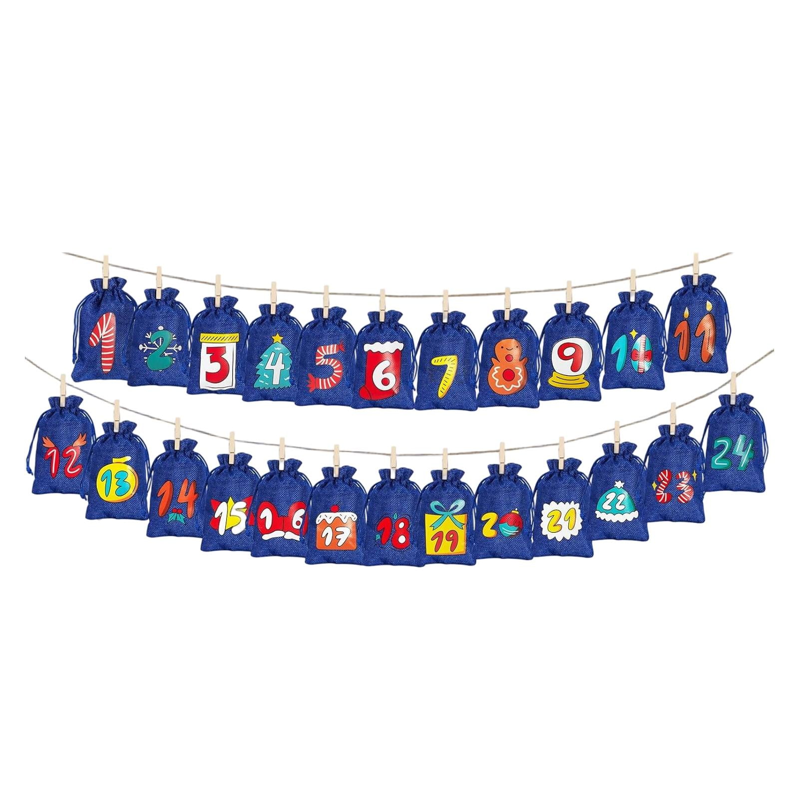 Gazechimp - 24 Bolsas Reutilizables Para Calendario De Adviento Navideño, Bolsas De Arpillera Azules Para Decorar Las Fiestas.