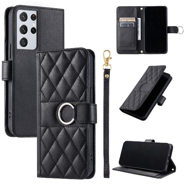 Funda Acolchada con Anilla y Correa para Samsung Galaxy S21 Ultra Slots para Tarjetas Negro