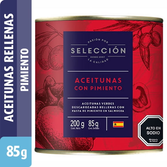 Aceitunas Rellenas con Pimiento, Drenado 85 g - Neto 200 g