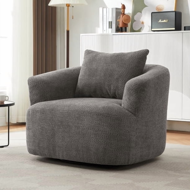 Silla giratoria de 360°, sofá de silla de acento de 38,2", silla de sofá giratoria tapiceada con almohada para salón, dormitorio, oficina y hotel