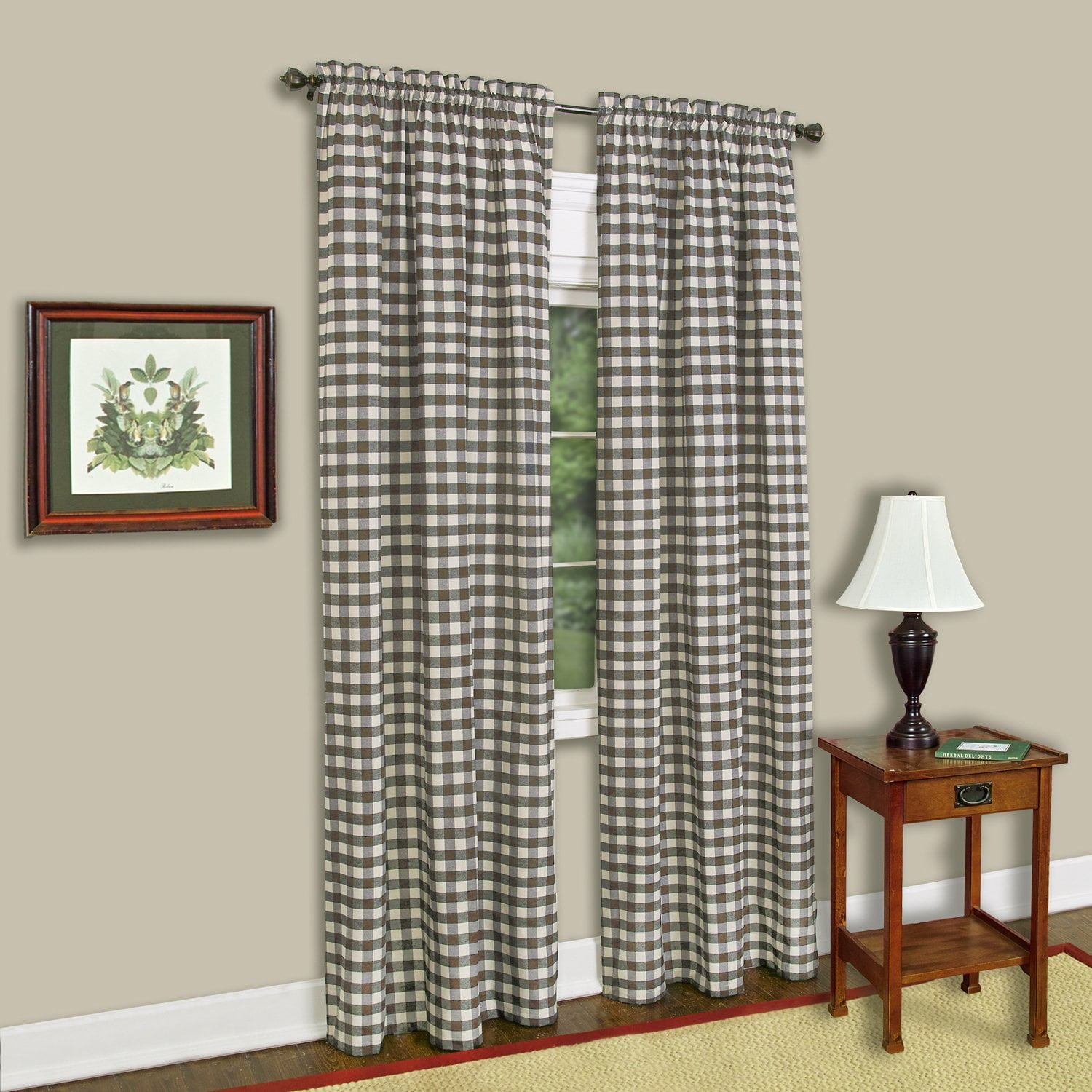 Panel De Cortina De Ventana Achim Buffalo Check 107 X 241 Cm, Color Marrón Y Marfil