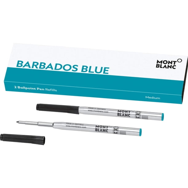 Recambios para bolígrafo Montblanc (M) azul Barbados 116219 / cartuchos de recambio con punta media para bolígrafos Montblanc / 2 recambios azules para bolígrafo