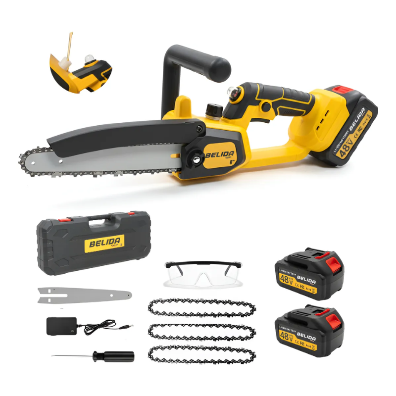 Motosierra Inalámbrica 8 Belida + 2 Baterías Y Cargador Amarillo