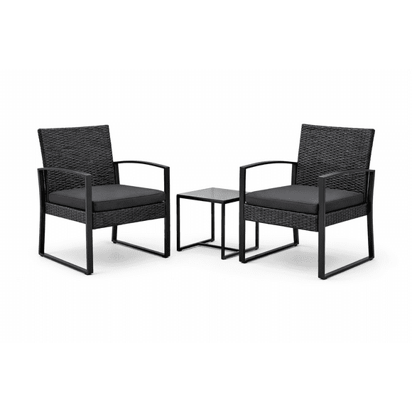 Set Terraza con Sillas de Rattan y Mesa Negra Vidrio Templado