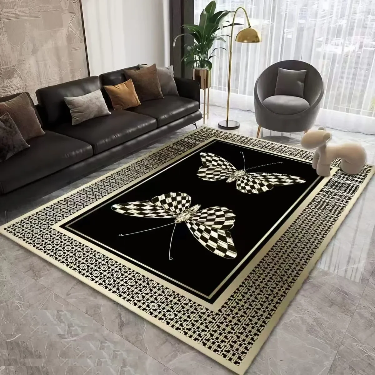 Casadeliacl - Alfombra 180x200 Moderna Elegante Decorativa Tf Cadeneta Dorado Oscuro / Mariposas