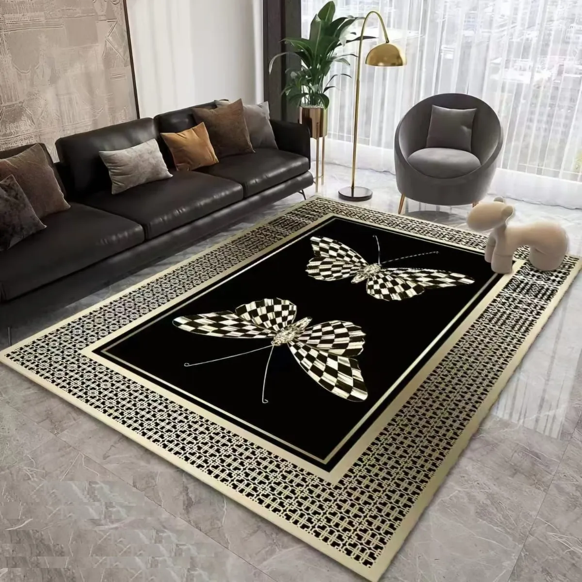 Casadeliacl - Alfombra 180X200 Moderna Elegante Decorativa Tf Cadeneta Dorado Oscuro / Mariposas