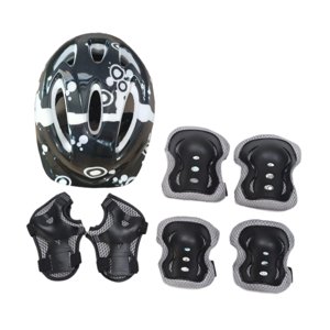 Ioensy - Kit De 7 Cascos De Bicicleta Para Niños, Equipo De Protección Para Niñas, Monopatín, Patinaje, Gris Y Negro