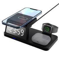 Genérico - Estación De Carga Inalámbrica 3 En 1 Con Reloj Digital - Cargador Magnético Rápido De 15 W Para Teléfono, Auriculares Y Reloj Inteligente-Negro
