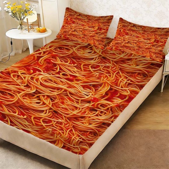 Pasta with Tomatoes Duvet Cover Set - Bed Sheet Set Which Is Both Stylish And Warm And Romantic And Can Be Used in All Seasons! Ideal Family Friends Holiday Par