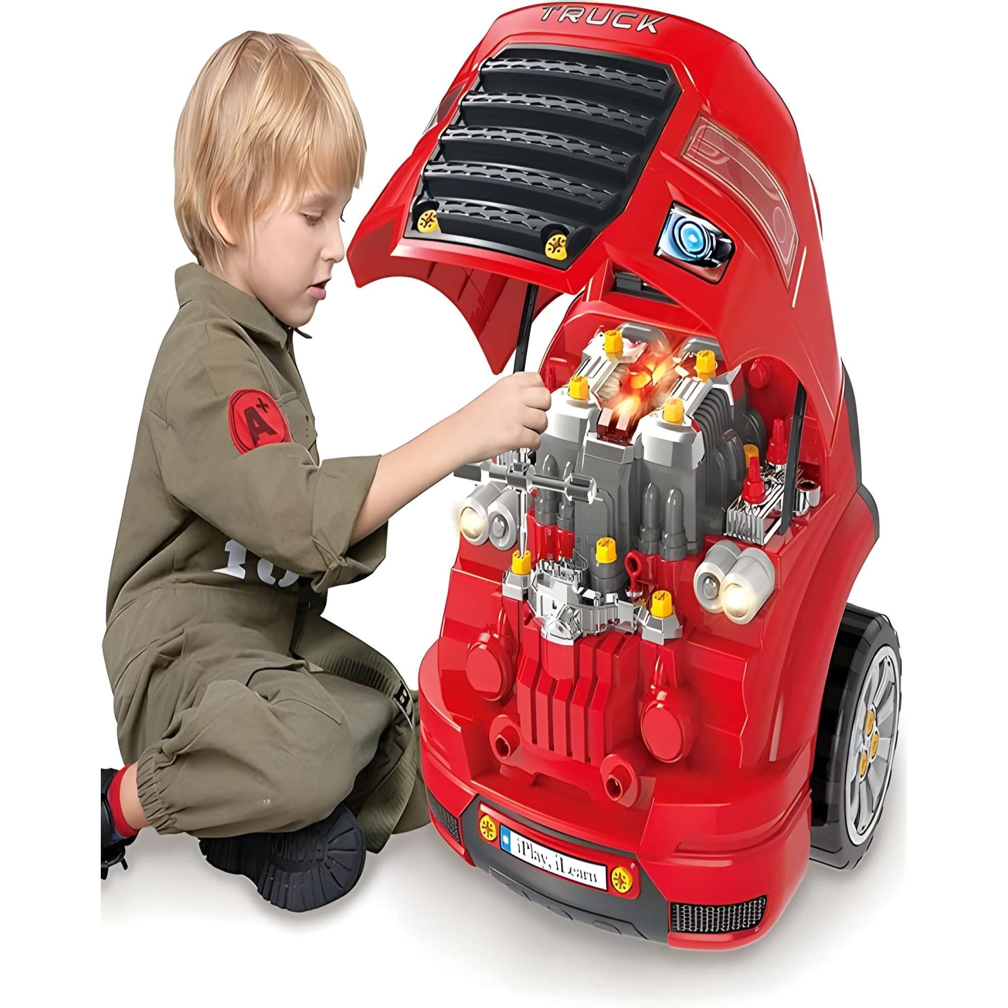 Genérico - Juguete Motor De Auto Armable Rojo Con Luces, Sonidos Y Control