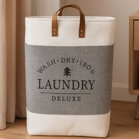 Genérico - Cesta Canasto Para Ropa Sucia Diseño Deluxe Con Asas De Cuero Gris
