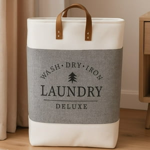 Genérico - Cesta Canasto Para Ropa Sucia Diseño Deluxe Con Asas De Cuero Gris