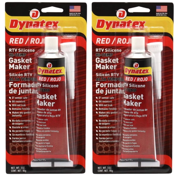 Dynatex sellador RTV de silicona rojo para juntas de alta temperatura 85 g, paquete de 2