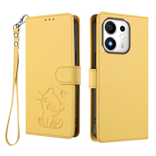 Honor 600 Smart Funda Billetera con Estampado de Gato, Amarillo