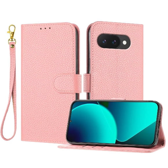 Funda Cartera para Google Pixel 9A Tarjetero Soporte Magnético y Correa Rosa