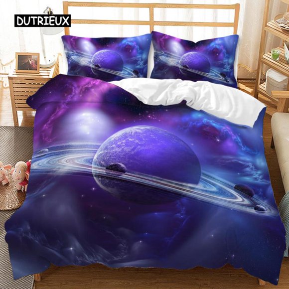 x1975 Bed SheetsUniverse Duvet Cover Galaxy Planet Comforter Cover Universe Outer Space Quilt Cover Starry Sky Series Polyester Bedding Set 3-Piece Bedding Set (1 Duvet Cover + 2 Pillow Shams) nj1975