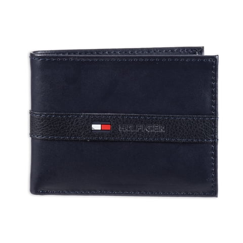 Cartera Tommy Hilfiger De Piel Para Hombre, Fina Y Elegante, Plegable, Azul Marino