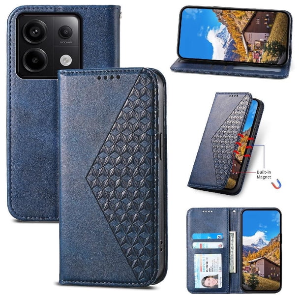 Funda Flip FOXDOCK para Xiaomi Redmi Note 13 Pro 4G , Estilo Billetera con Diseño Rombo, Correa de Mano y Soporte, Uso Diario