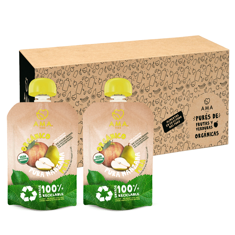 Ama Time - Pack 32 Unid - Puré Manzana Pera Reciclable 90 Grs