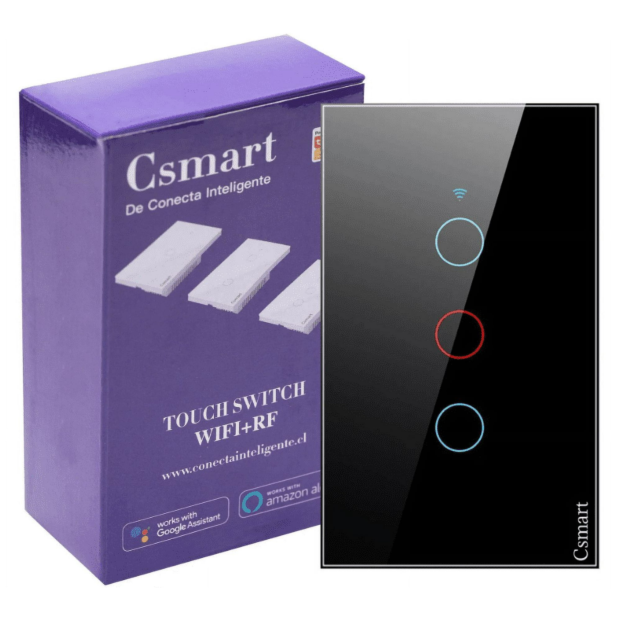 Conecta Inteligente - Interruptor Inteligente Wifi 3 Canales - Con Y Sin Cable Neutro- Negro