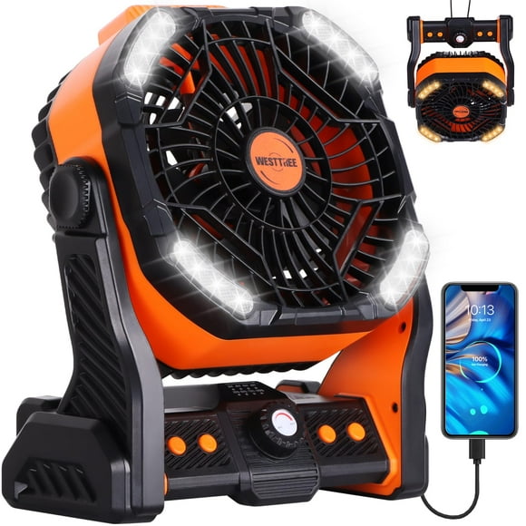 Ventilador de camping WESTTREE de 20000 mAh, funciona con pilas y luz