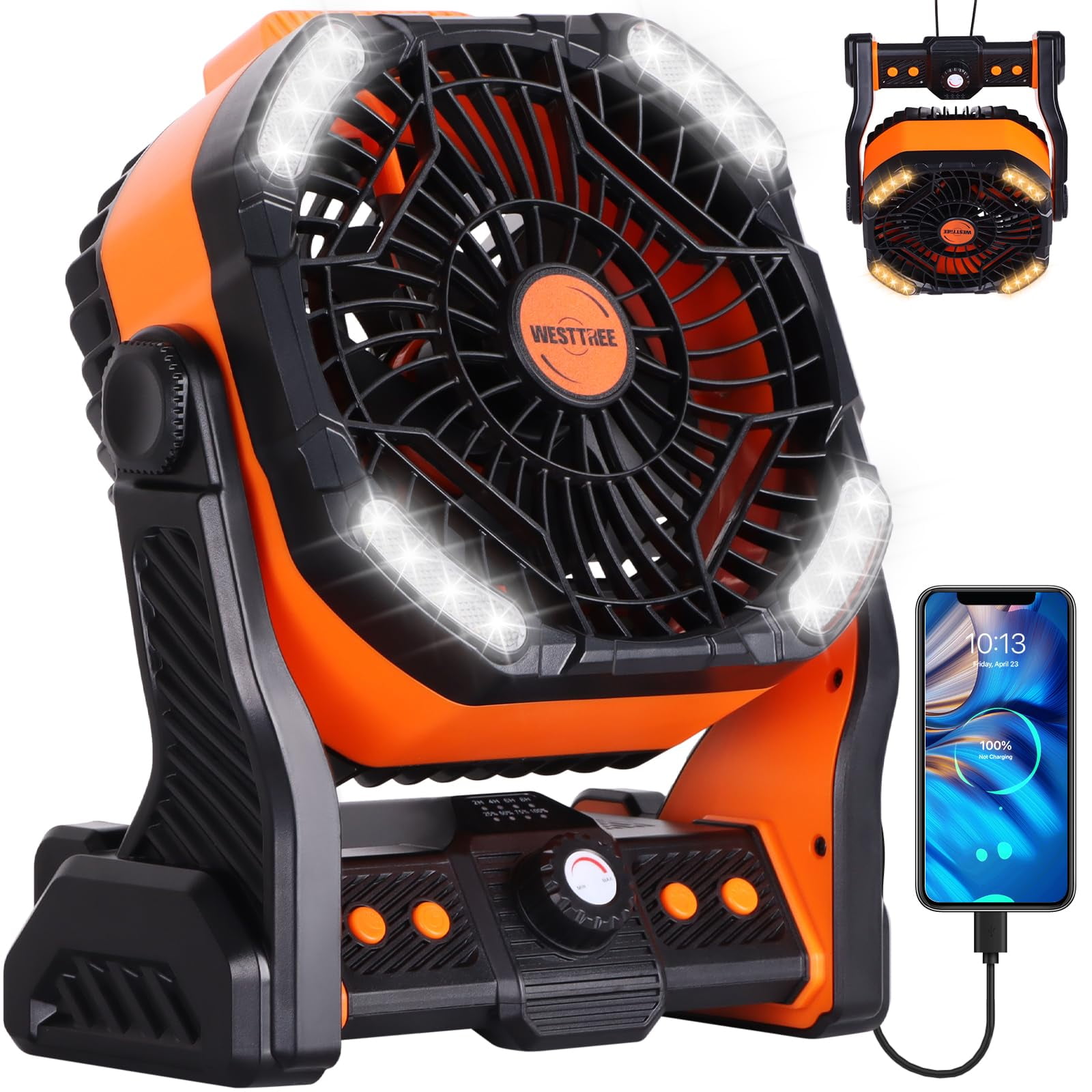 Ventilador De Camping Westtree De 20000 Mah, Funciona Con Pilas Y Luz