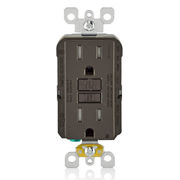Outlet Leviton de 15 amperios, autocomprobación, resistente a manipulaciones, con LED marrón