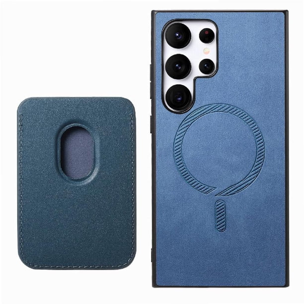 Funda de Cuero Magnética con Tarjetero para Samsung Galaxy S25 Ultra Cubierta Delgada Azul