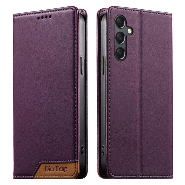Funda Tipo Cartera de Cuero Sintético para Samsung Galaxy A24 4G Bloqueo RFID, con Ranuras para Tarjetas y Bolsillo para Efectivo, Cierre Magnético Fuerte Morado