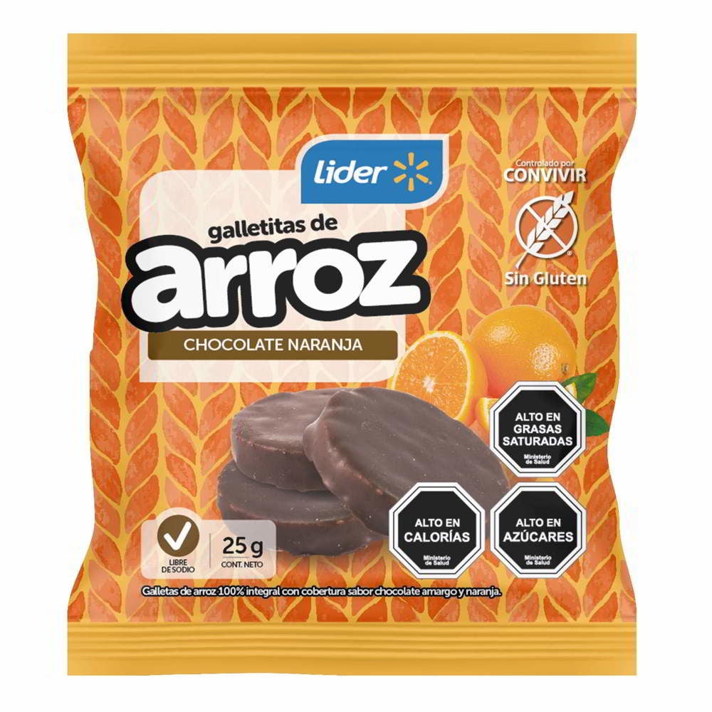 Galletitas De Arroz Chocolate Y Naranja 25 g Lider