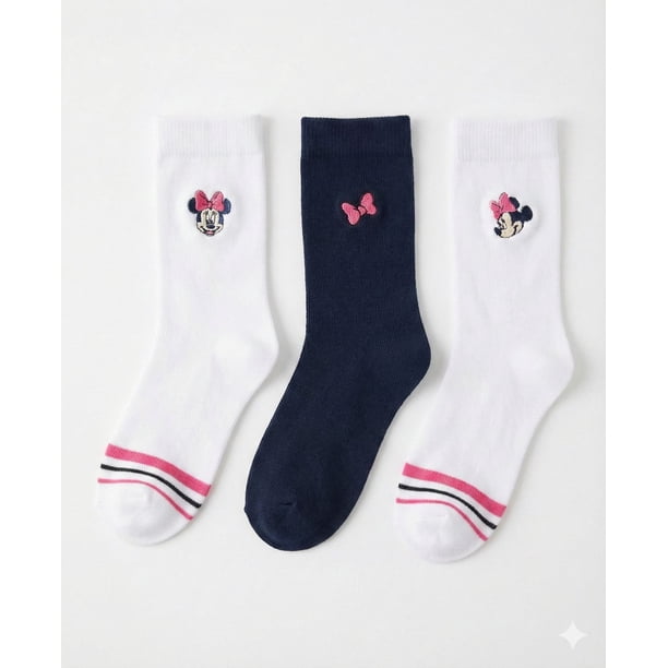 Tripack Calcetines Escolares Niña Minnie Mouse Blanco Disney