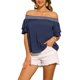 thumbnail image 1 of INSPIRE CHIC Blusas de Mujer con Hombros Descubiertos, Mangas con Volantes, Fruncidas, Verano, Playa, Bohemias, Casual, XS Azul Oscuro, 1 of 6