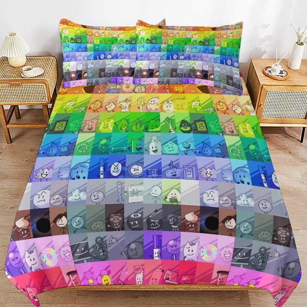 x277 Battle for Dream Island BFDI Bed Duvet Cover Microfiber Bedding Sets 3D Printed Lightweight 3 Piece Comforter Sets, 1 Duvet Cover And 2 Pillow Shams for Kids Boys Girls 79"x90" jn277