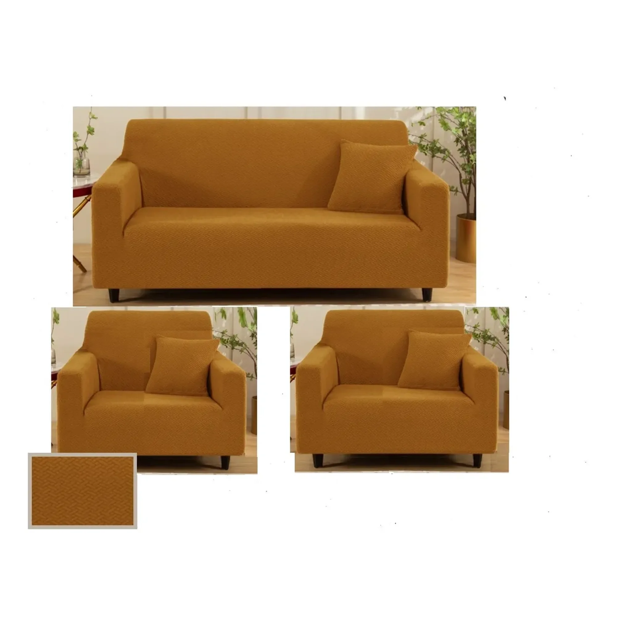 Casadeliacl - Funda Para Sillón Kit 3+1+1 Cuerpos Diseño Tipo (t) Tfi Tipo T / Dorado