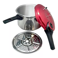 Genérico - Olla A Presión De Aluminio Keep, 6000 Ml, 3 Válvulas, Color Plateado/Rojo