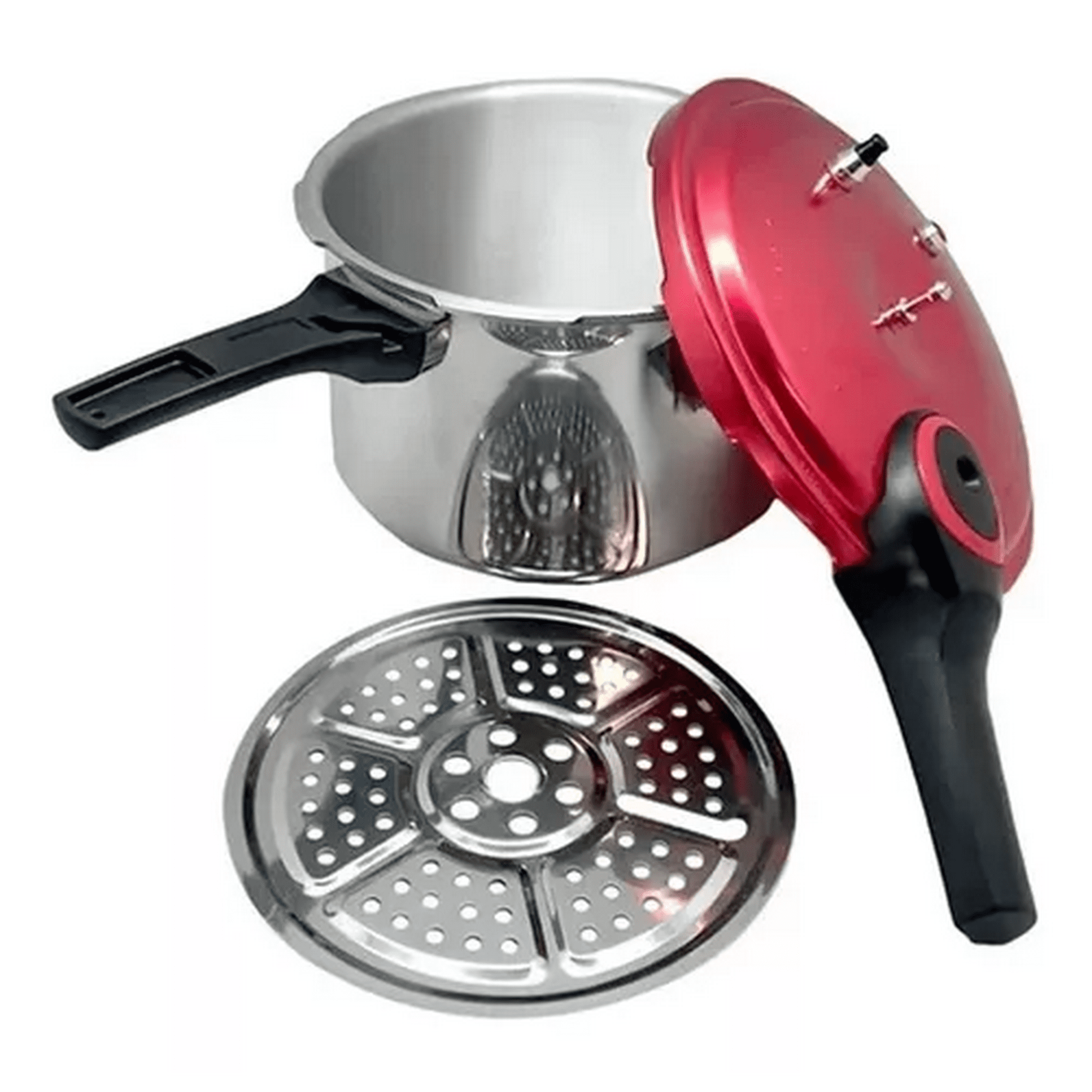 Genérico - Olla A Presión De Aluminio Keep, 6000 Ml, 3 Válvulas, Color Plateado/rojo
