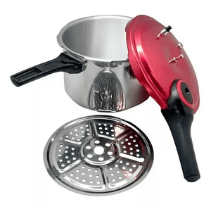 Genérico - Olla A Presión De Aluminio Keep, 6000 Ml, 3 Válvulas, Color Plateado/Rojo