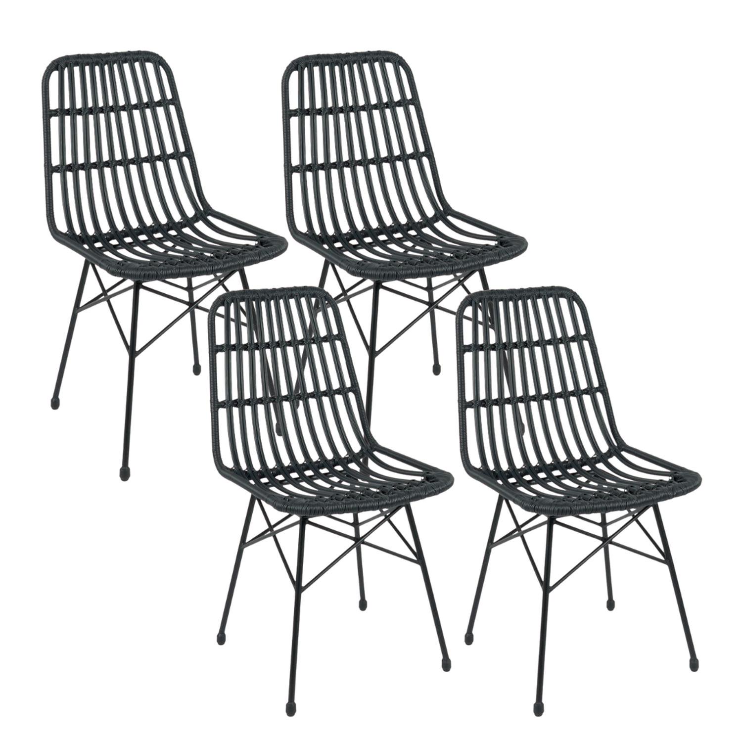 Pandalino - Pack 4 Sillas Grecia | Diseño En Rattan Color Negro Negro