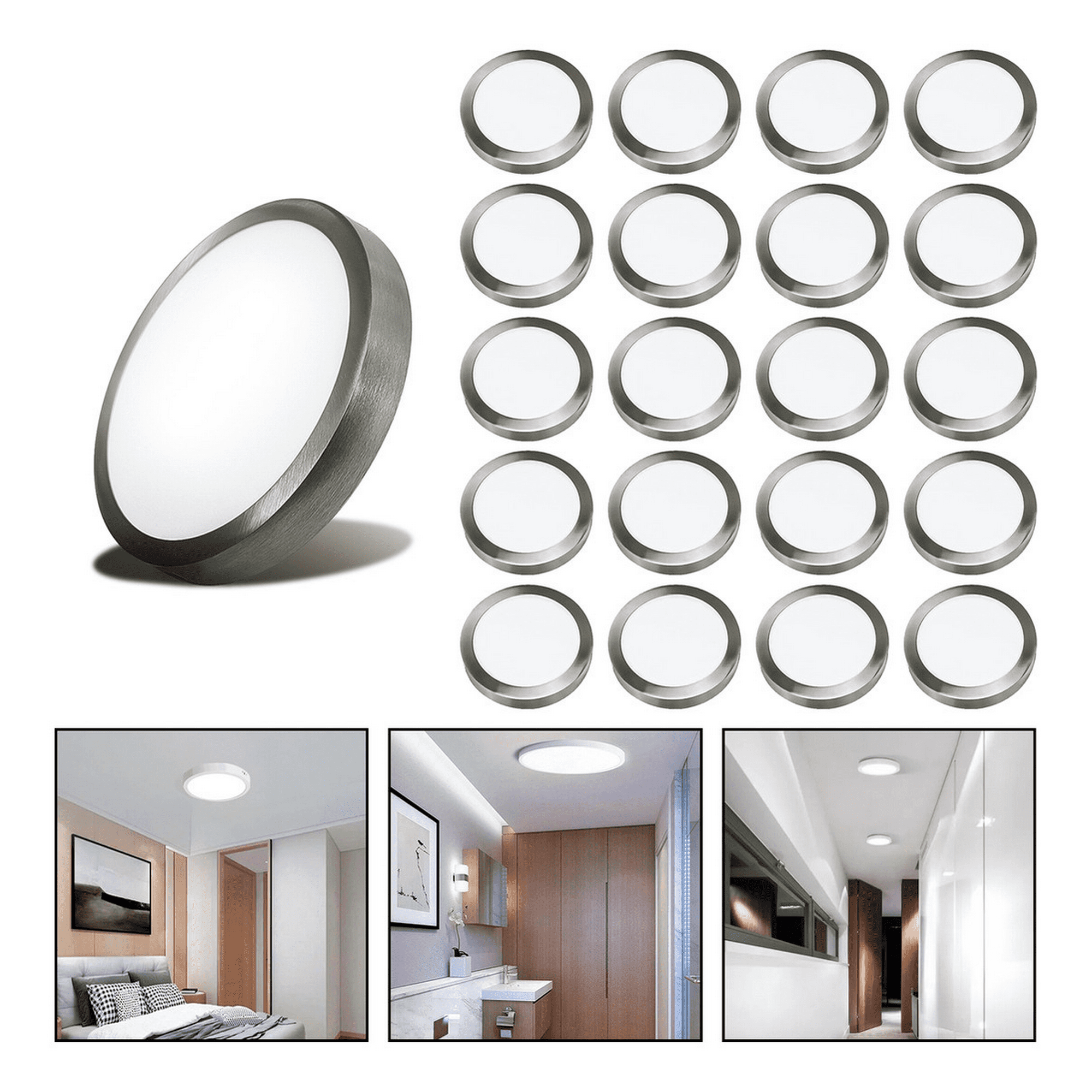 Genérico - 20 Foco Plafon Led Redondo Sobrepuesto 24w Luz Fria Niquel